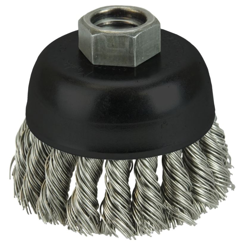 BRUSH CUP KNOTTED WIRE 2-3/4 X .020 SS X 5/8-11 - Steel